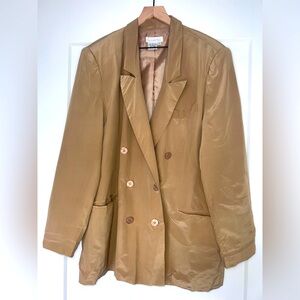 VICTORIA FIELD 100% silk, caramel color, double breasted women’s blazer, size 16